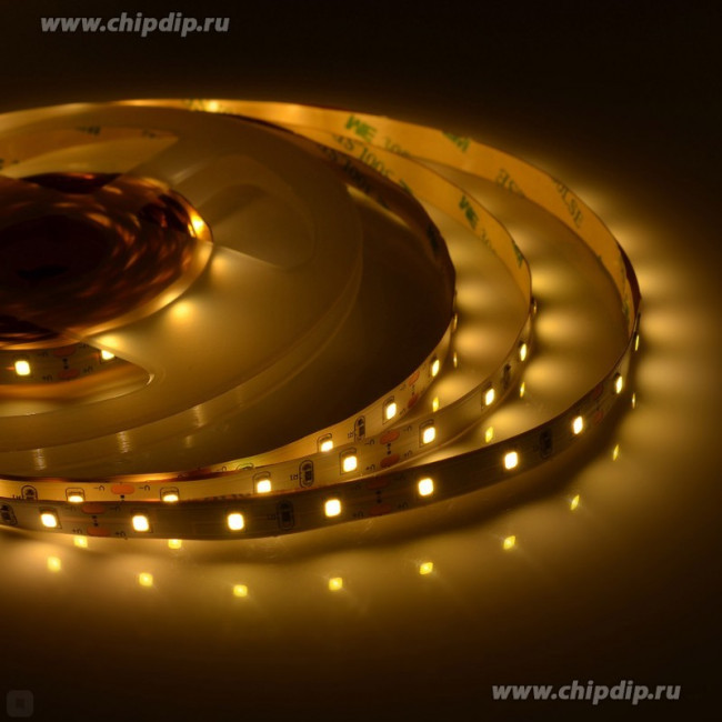 00-03, Лента светодиодная, теплый белый,12В, 4.8Вт/м, 60SMD(3528)/м, 280Лм/м, IP20,8мм, цена за катушку 5м