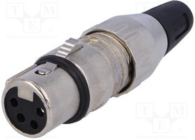 700-0400, Аудио разъем XLR, 4 контакт(-ов), Гнездо, Монтаж на Кабель, Контакты с Покрытием из Серебра