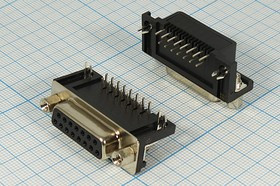 Разъем D-SUB розетка, контакты 15HP, на плату, 9.4мм , угловой, DRB-15FB