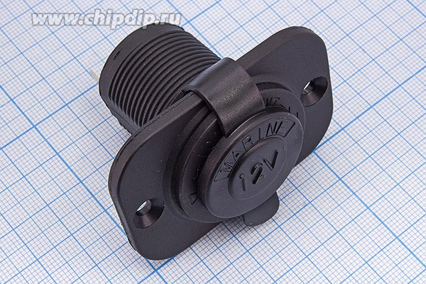 Гнездо прикуривателя под входной диаметр 20мм с защитной крышкой, на панель; №1055 гн пит прикур d20x38\2T\12В\ пан2отв/d29\рез/крышка