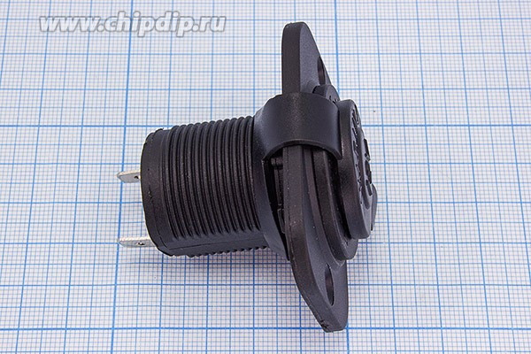 Гнездо прикуривателя под входной диаметр 20мм с защитной крышкой, на панель; №1055 гн пит прикур d20x38\2T\12В\ пан2отв/d29\рез/крышка