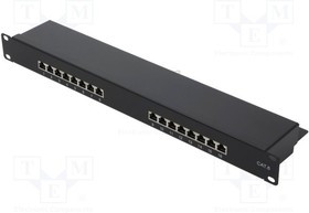 LOG-NP0057, Patch panel; RJ45; Кат: 6; RACK; черный; Кол-во портов: 16; 19"