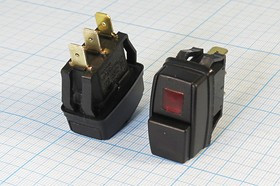 Выключатель двухкнопочный, двухцветный с фиксацией и подсветкой, SPST,OFF-ON; №10657R ПКн\250\10\SPST\28x14\\ чер&amp;ILкр\IP56\ 3T\R13-526BR\