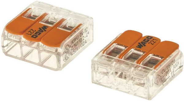 221-413, Клемма 3 контактная компактная 0,2-4 мм². 221-413, Клемма 3 контактная компактная 0,2-4 мм².