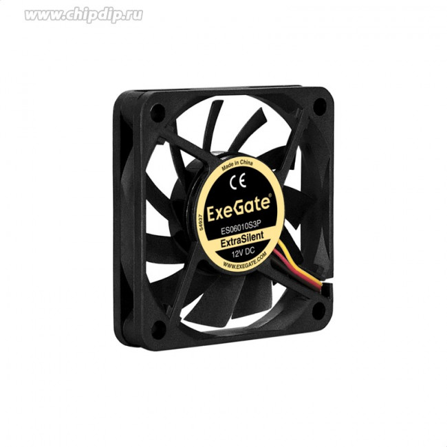 ES06010S3P, Вентилятор ExeGate ExtraSilent 60x60x10 мм, подшипник скольжения, 3pin, 3000RPM, 23dBA ES06010S3P, Вентилятор ExeGate ExtraSilent 60x60x10 мм, подшипник скольжения, 3pin, 3000RPM, 23dBA