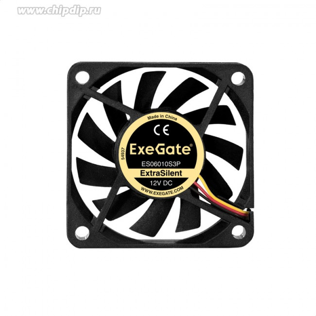 ES06010S3P, Вентилятор ExeGate ExtraSilent 60x60x10 мм, подшипник скольжения, 3pin, 3000RPM, 23dBA ES06010S3P, Вентилятор ExeGate ExtraSilent 60x60x10 мм, подшипник скольжения, 3pin, 3000RPM, 23dBA