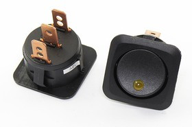 Переключатель клавишный, контакты 3T, 25А, 12В, ON-OFF, d24, подсветка IL светодиодная красная, R13-203LR