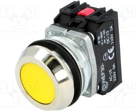 NEF30-KGXY, Переключатель: кнопочный, Фикс.пол: 1, NC + NO, 30мм, желтый, IP56