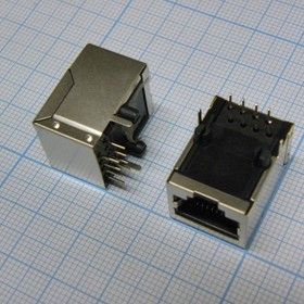 TJ8P8C розетка в плату 59-01 (5921-C), (RJ45 B591S-88GF-M010), TJ8P8C розетка в плату