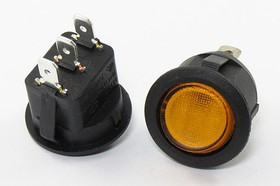 Переключатель клавишный, контакты 3T, 6А, ON-ON, d20,0, подсветка желтая, MRS102-9C