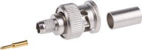 J01002F1288, Plug Cable Mount BNC Connector, 75, Crimp Termination, Straight Body