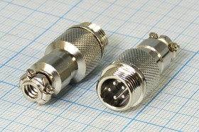 Разъем микрофонный MIC12 вилка, контакты 5P, монтаж на кабель, М12, XS12JK-5P-M