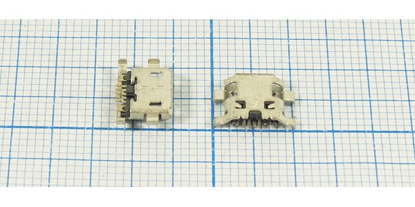 Гнездо micro USB, Тип B, реверсивное (reverse), 7 контактов, SMD на плату; №12645 гн microUSB REV\B\7C4HP\ плат\угл\\micro B7SAD REV