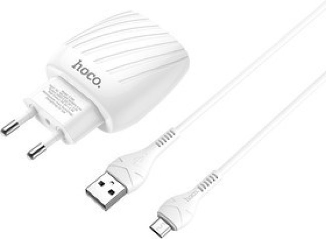 Блок питания (сетевой адаптер) HOCO C78A 2xUSB, 2.4A с кабелем micro USB (белый)