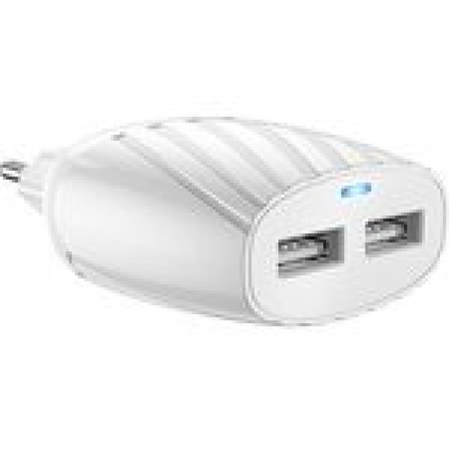 Блок питания (сетевой адаптер) HOCO C78A 2xUSB, 2.4A с кабелем micro USB (белый)