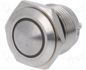 V16-10N-06B-S, Переключатель антивандальный, 1, SPST-NO, 2A/36ВDC, IP65, 16мм