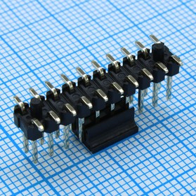 DS1022-06-2X10S81SR-B, Соединитель штыревой, вилка на плату двухрядная прямая, поверхностный монтаж 2х10 контактов шаг 2.54мм