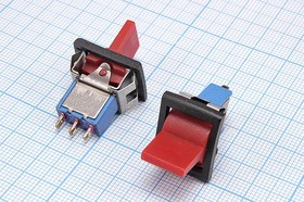 Переключатель рычажный, 220В, 3А, (ON)-OFF-(ON), 16x12, красный, 3C, RLS-123F1; №9249 ПРыч\220В\ 3А\(ON)-OFF- (ON)\16x12\кр\ 3C\RLS-123F1