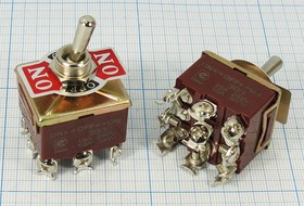 Тумблер на три положения 380В/10А; №10945 ПРыч\380В\10А\ON- OFF-ON\d12,2\мет\ 9Cвинт\KN-303\