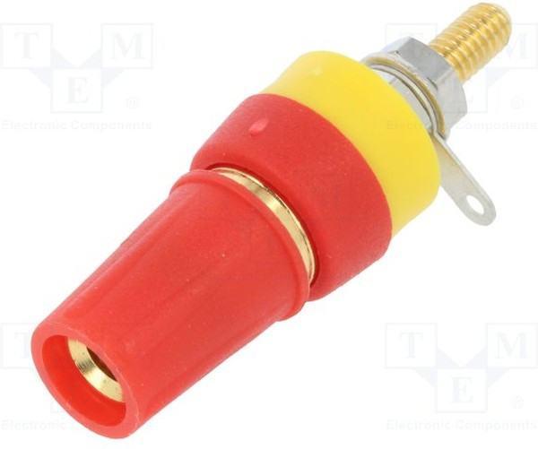 CL15511A, Гнездо, "банан" 4мм, 15А, 250ВDC, L: 42мм, красный, позолота