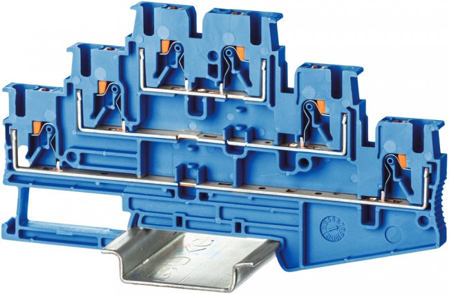 Клемма трехуровневая зажим push-in 6 точек подключения 2.5кв.мм син. DKC VPR-2.5-3L-BU