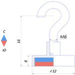 Крючок на неодимовом магните Е32 (М6)