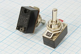 Рычажный переключатель (тумблер), 220В, 2А, переключение ON-OFF, d12.2, металлический, контакты 2C, KN3-1