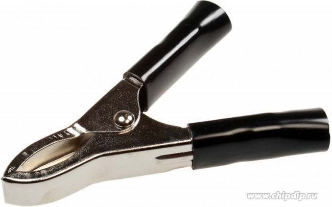 AG-B30, Зажим "Крокодил" с изолятором (черный), 30А, 75мм