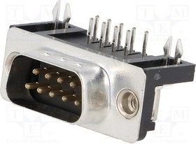 DE09-PL-24, Разъем D-Sub; PIN: 9; гнездо; "папа"; угловой 90°; THT; UNC4-40; 5А