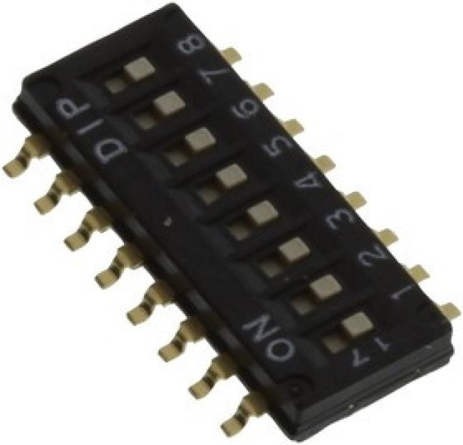 MCDHN-08F-V, DIP / SIP переключатель, 8 схем(-а), Ползунок, SMD (Поверхностный Монтаж), SPST, 24 В DC, 25 мА MCDHN-08F-V, DIP / SIP переключатель, 8 схем(-а), Ползунок, SMD (Поверхностный Монтаж), SPST, 24 В DC, 25 мА
