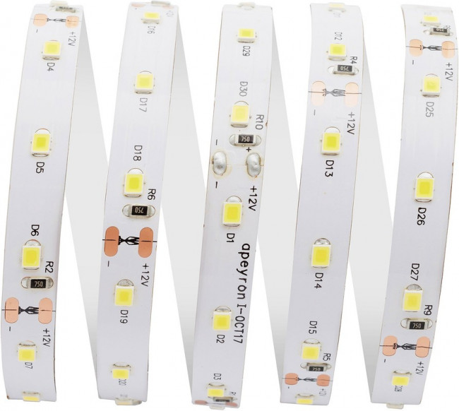 00-121 Светодиодная лента 12В, 8Вт/м, smd2835, 60д/м, IP20, 800Лм/м, подложка 10мм, 5м, 6500К.