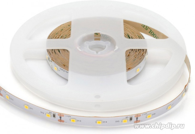 00-121 Светодиодная лента 12В, 8Вт/м, smd2835, 60д/м, IP20, 800Лм/м, подложка 10мм, 5м, 6500К.