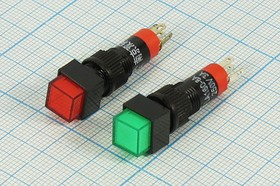 Переключатель кнопочный с фиксацией и подсветкой зелёный, 220В/3А, установочный d 8мм; №10544G ПКн\250\ 3\SPDT\d 8\чер\ILзел\\5C\LAS4-BD\