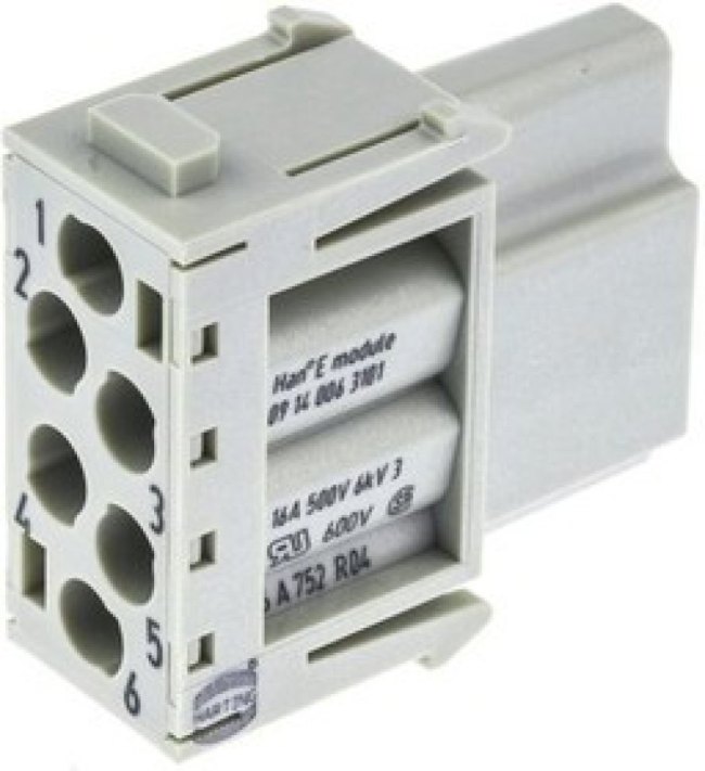 09140063101, Heavy Duty Power Connectors 6P FEMALE MODULE HAN MODULAR E