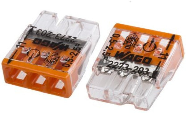 Wago 2273-203 Клемма 3-проводная (0,5-2,5 кв.мм) оранжевая (1 шт) Wago 2273-203 Клемма 3-проводная (0,5-2,5 кв.мм) оранжевая (1 шт)