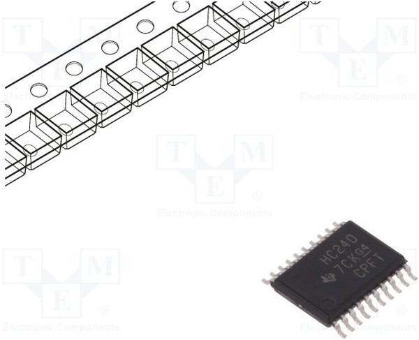 SN74HC240PWT, IC: digital; buffer,inverting,line driver; Ch: 8; SMD; TSSOP20