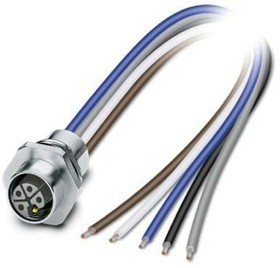 1425632, Circular Connector, M12, Socket, Straight, Poles - 4, Assembled with Wires, Front Mount 1425632, Circular Connector, M12, Socket, Straight, Poles - 4, Assembled with Wires, Front Mount