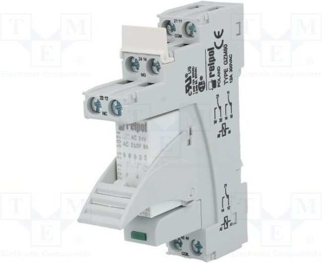 PI84024AC00LV, Реле интерфейсное, контакты DPDT, Uобмотки 24VAC, номинальная нагрузка 8A, ширина 15,5мм PI84024AC00LV, Реле интерфейсное, контакты DPDT, Uобмотки 24VAC, номинальная нагрузка 8A, ширина 15,5мм