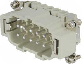 CNEM 10 T, Разъем HDC, "папа", PIN 10, конфигурация выводов 10+PE, размер 57.27, 16А, 500В, с защитой провода