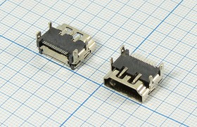 Разъем HDMI99065 розетка, контакты 19C4C, на плату SMD, угловой, HDMI99065
