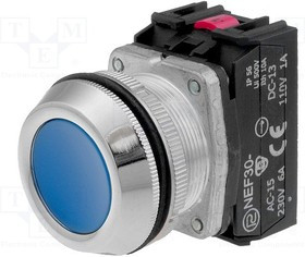 NEF30-KNXY, Переключатель: кнопочный, Фикс.пол: 1, NC + NO, 30мм, синий, IP56