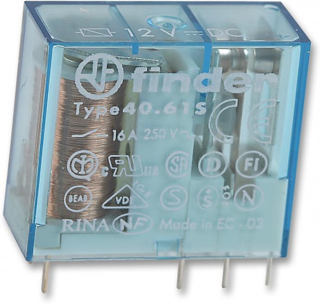 40.61.7.012.0000, Универсальное реле, серия 40, силовое, SPDT, 12В DC, 16А