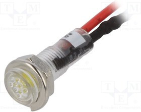 ILL6-24Y, Индикат.лампа: LED, плоский, 24ВDC, Отв: d5,2мм, IP40, поликарбонат