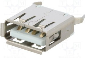 KEYS923, Гнездо, USB A, на PCB, THT, PIN: 4, прямой, USB 2.0, 1А, 30В