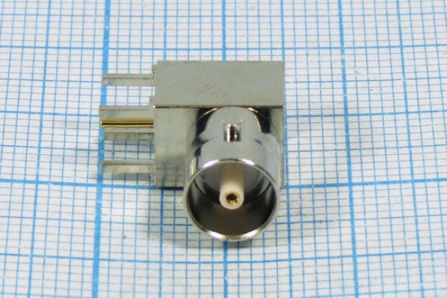 Гнездо miniBNC, на плату, угловое, позолоченный центральный контакт; №10853 гн miniBNC\ 1P4C\плат\ h14,61mP7,54x7,54\угл\