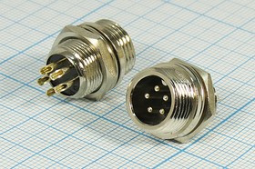 Разъем микрофонный MIC12 вилка, контакты 5P, монтаж на блок, М12, X12-5P