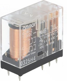G2R-2-110DC, Реле электромагнитное, DPDT, Uобмотки 110ВDC, 5A/250ВAC, Шаг 5мм