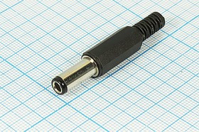Разъем питания DC вилка, D6.3 d3.1 L14, 2C, на кабель, пластик хвост, HPM-204