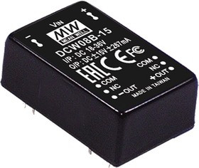 DCW08A-12, DC/DC преобразователь, 8Вт, вход 9-18В,выход 12,-12В/0.335А