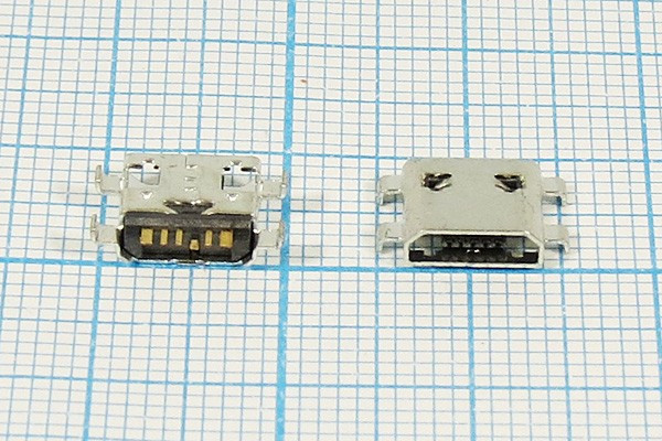 Гнездо micro USB, Тип B, реверсивное (reverse), 6 контактов, SMD на плату; №12642 гн microUSB REV\B\6P4C\плат\ \\microB6SAD REV